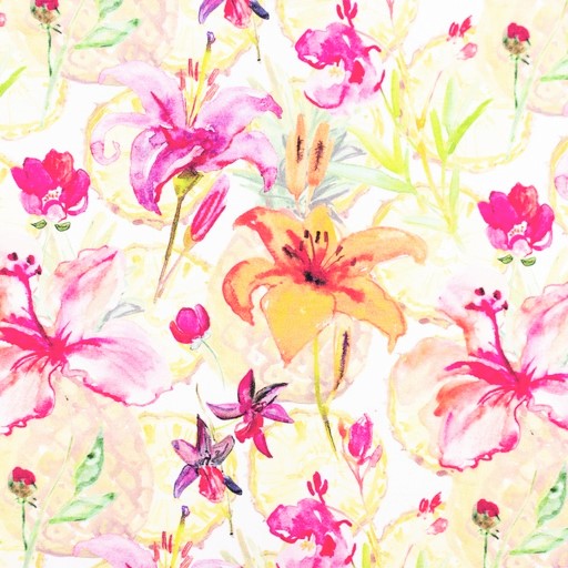 Digitaljersey Snoozy Fabrics mit Aquarell Sommerblumen - ecru/gelb/pink 