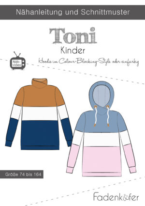 Papierschnittmuster Hoodie Toni für Kinder 74-164 von Fadenkäfer 