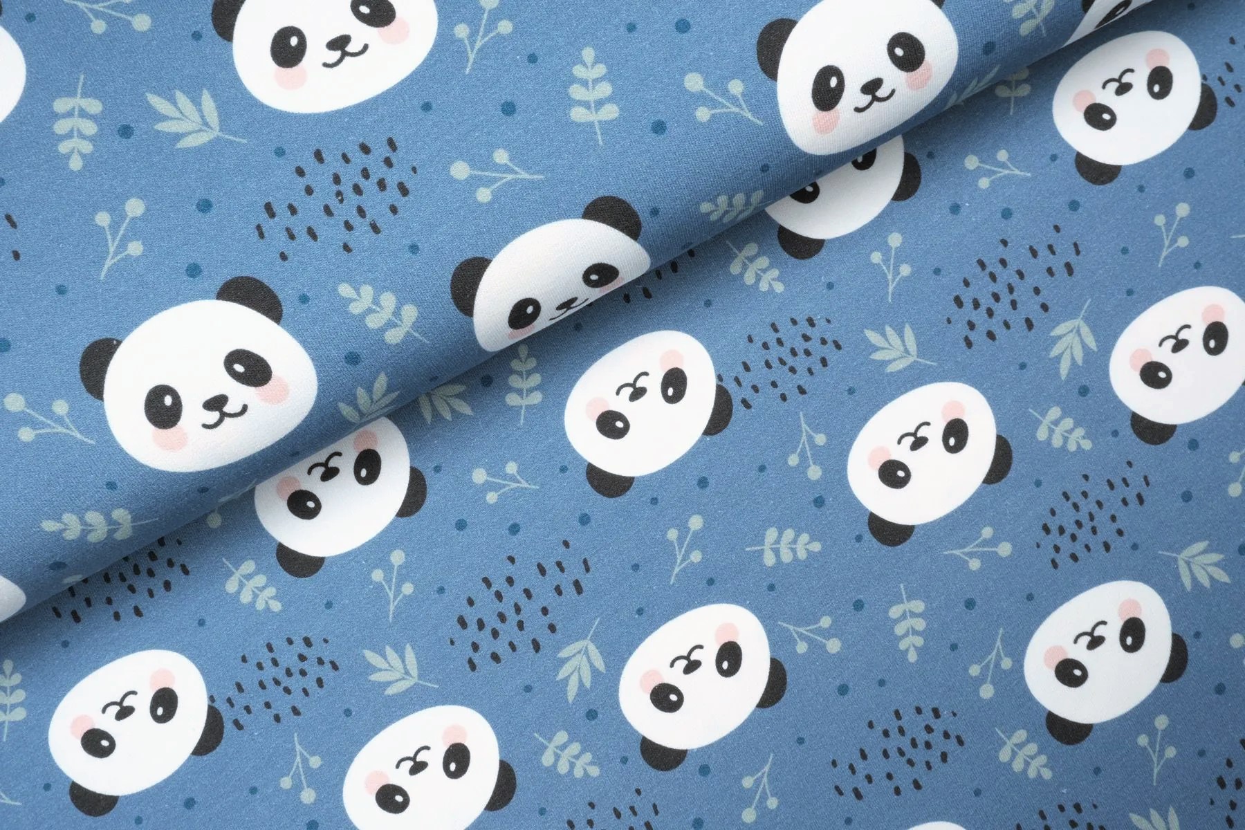 Sommersweat angeraut Digitaldruck "Pandas in the Park"  - jeansblau