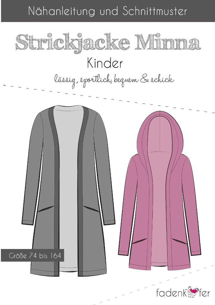 Papierschnittmuster Strickjacke Minna für Kinder 74-164 von Fadenkäfer