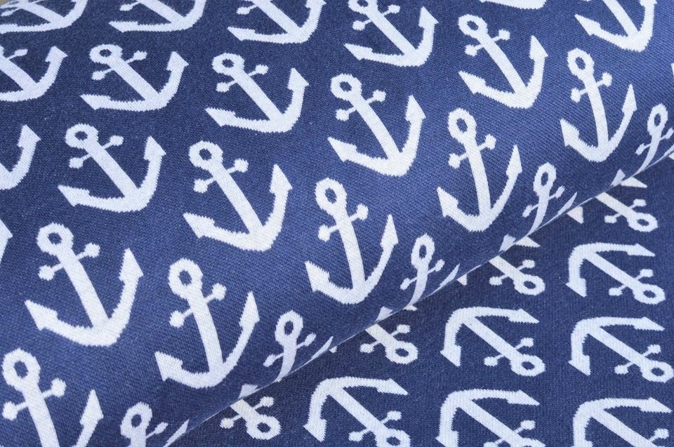 Jacquard dunkelblau mit weißen Ankern