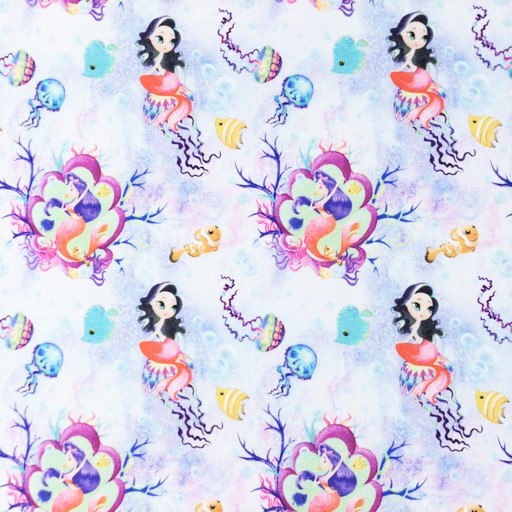 Digitaljersey Snoozy Fabrics mit Meerjungfrauen und Fischen - hellrosa/hellblau