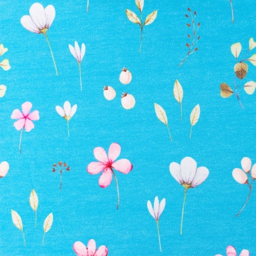 Digitaljersey Snoozy Fabrics mit verschiedenen Blumen - türkis