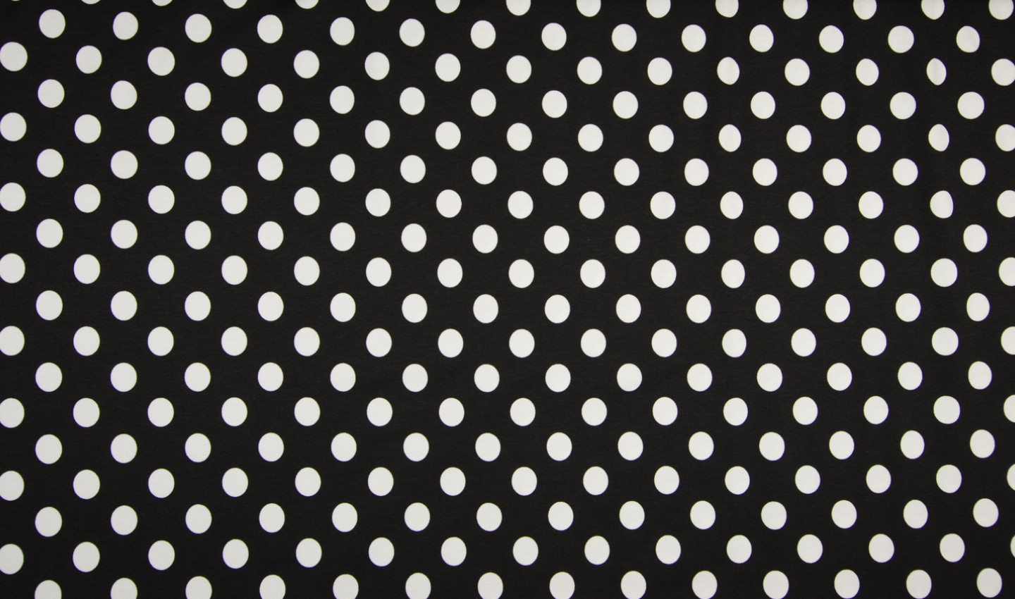 Baumwolljersey schwarz mit großen weißen Dots  