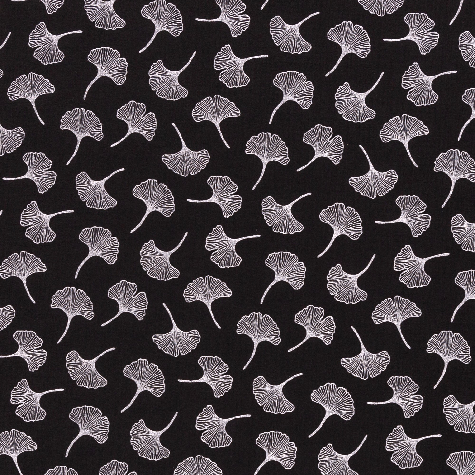 Baumwolle Musselin Double Gauze mit Ginkoblättern - schwarz