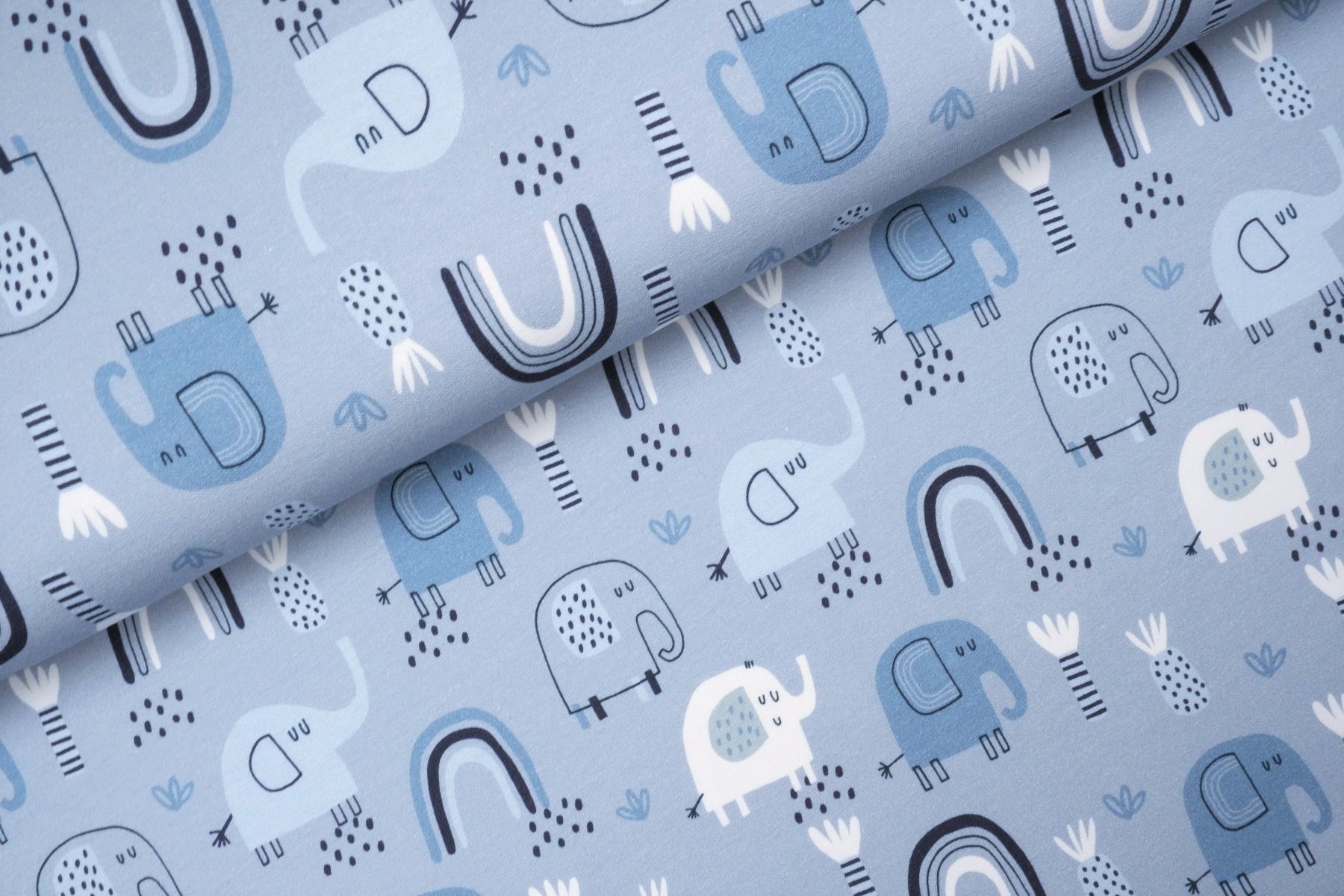 Sommersweat angeraut Digitaldruck "Elephant Party"  - iceblue 