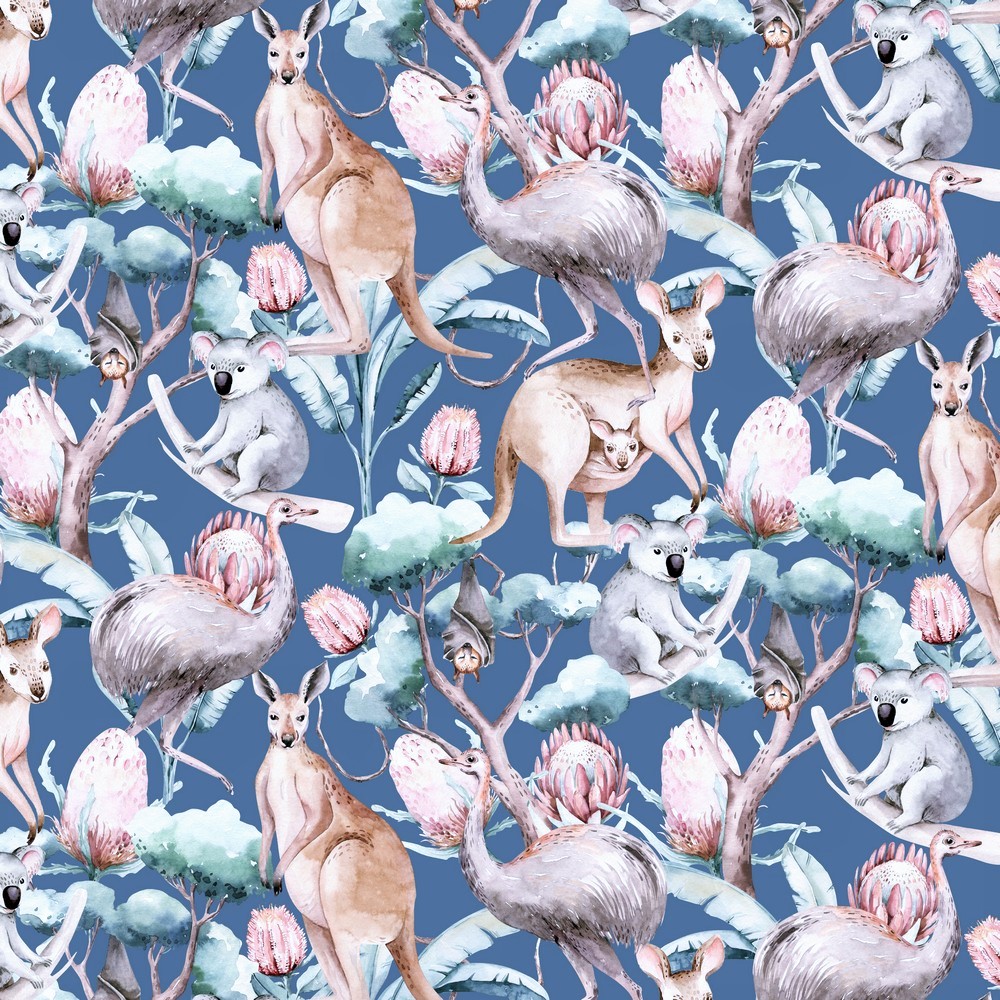 Digitaljersey Organic Cotton "Australian Animals" - jeansblau