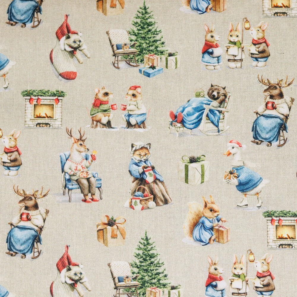 Canvas Digital "Christmas Animals" - Leinenoptik 