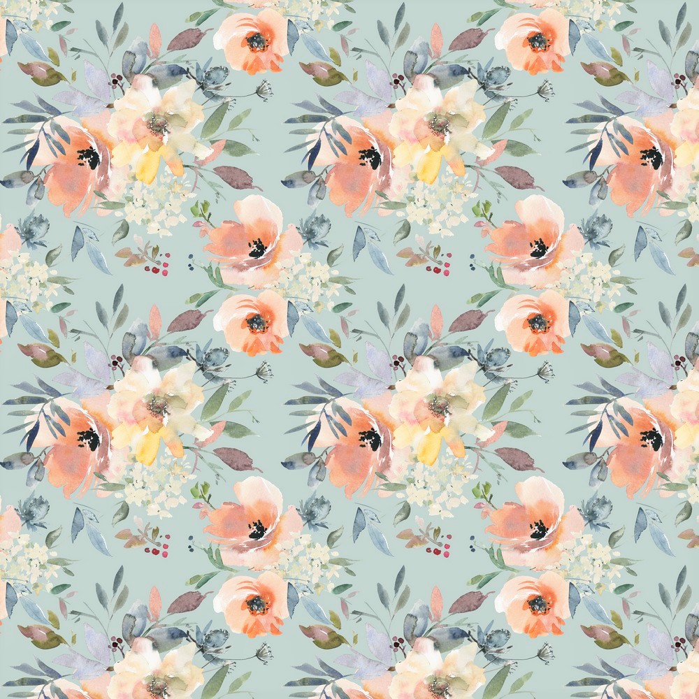 Sommersweat Digitaldruck "Bunch of Flowers" - dusty mint