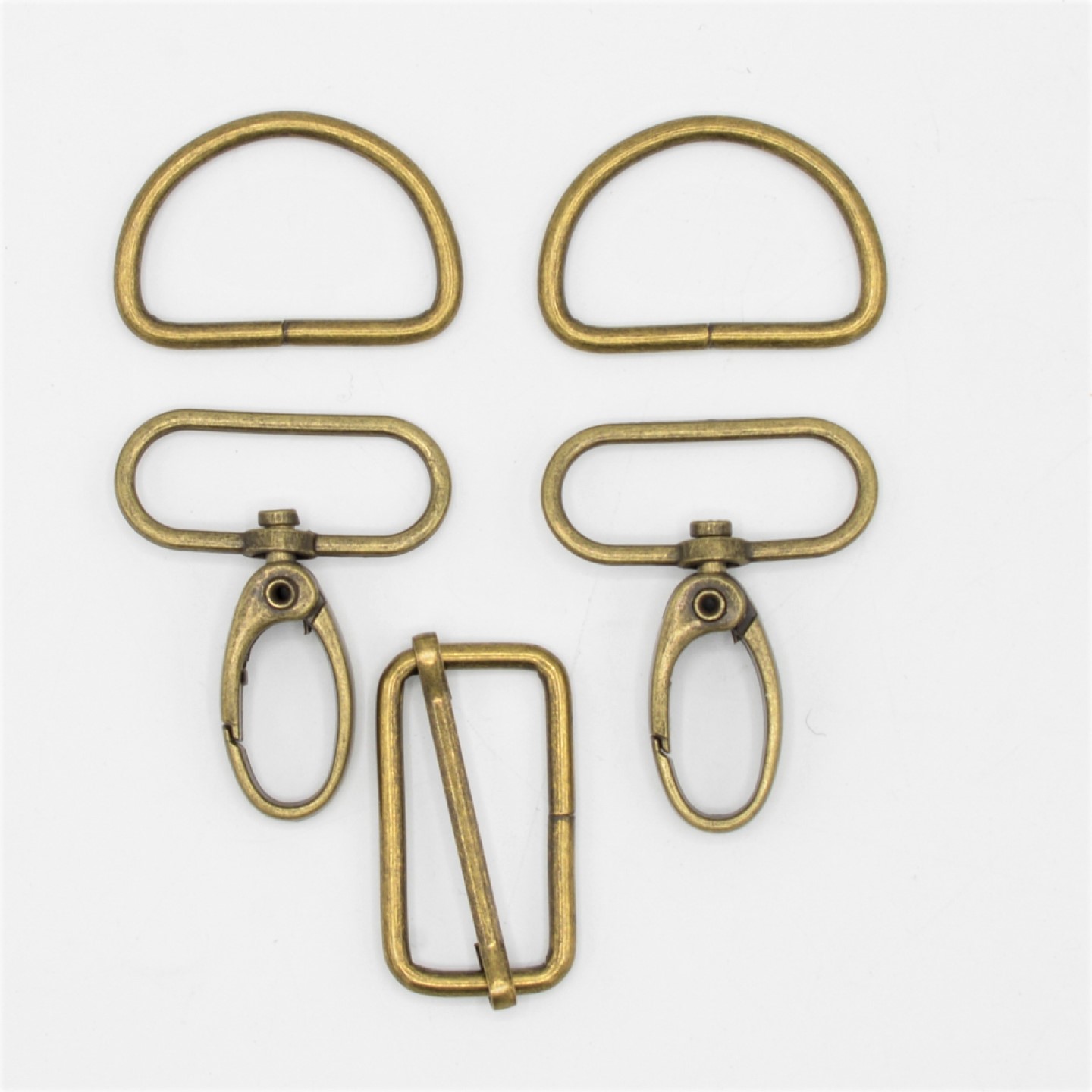 Set 5-teilig 40mm Karabinerhaken + D-Ringe + Leiterschnalle - bronze  