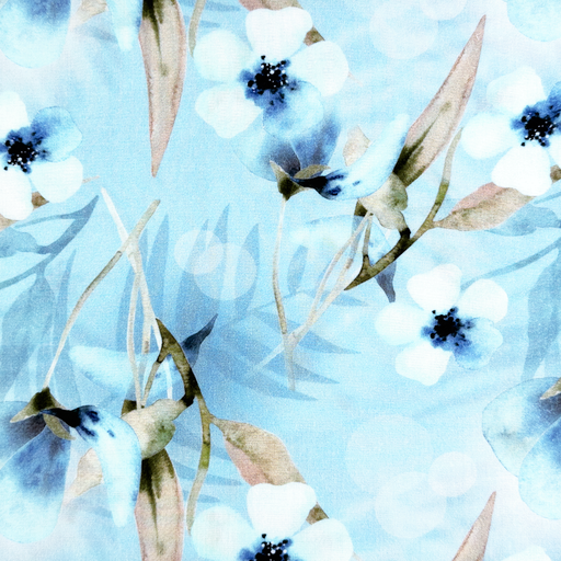 Viskose Digital mit Blumenmuster - hellblau