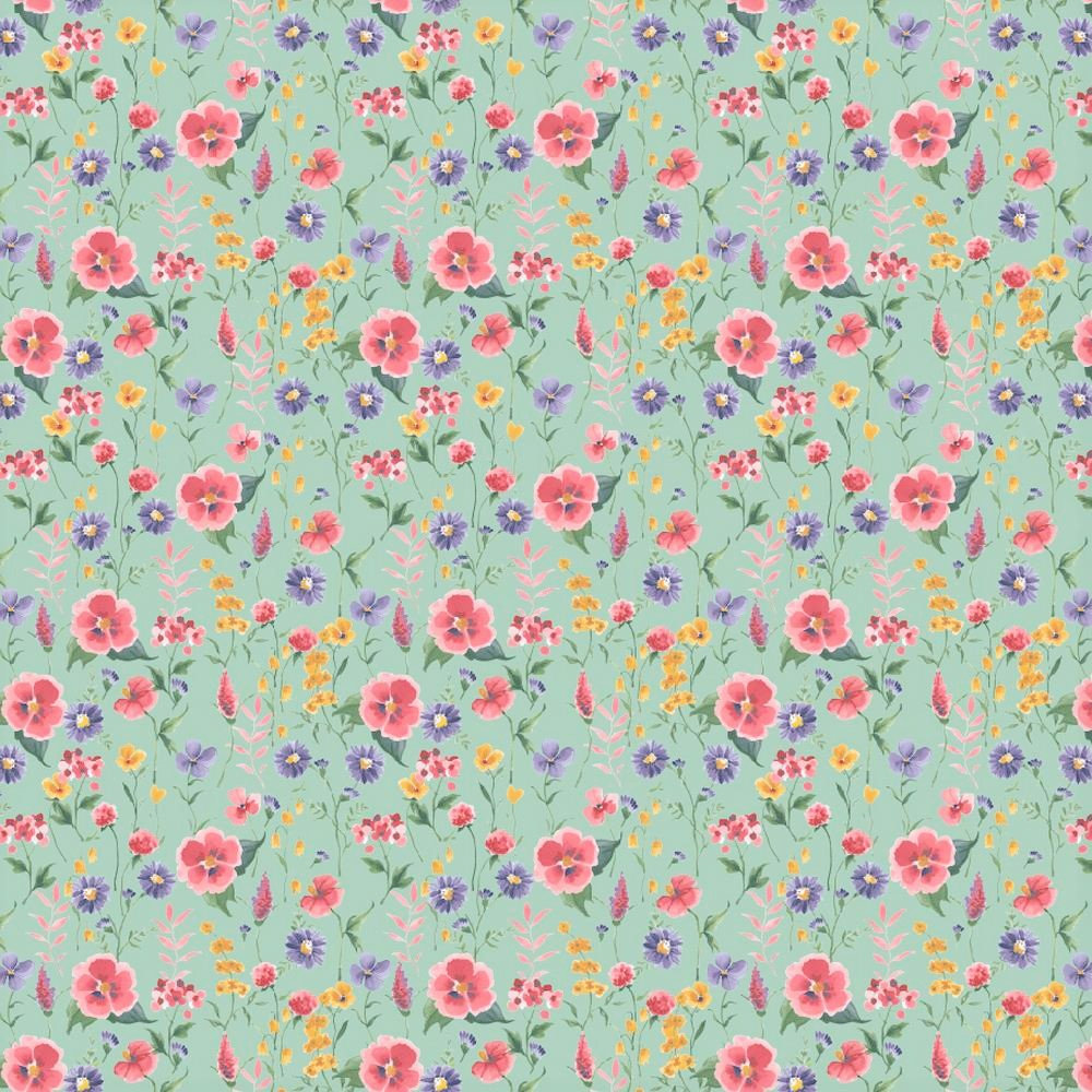Digitaljersey Organic Cotton mit Blumenwiese - pastellgrün