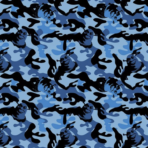 Baumwollstoff Camouflage mit "Shrek" - blau