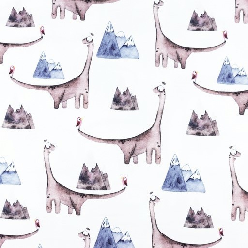 Digitaljersey Snoozy Fabrics mit Langhalsdinos und Vögelchen - ecru  