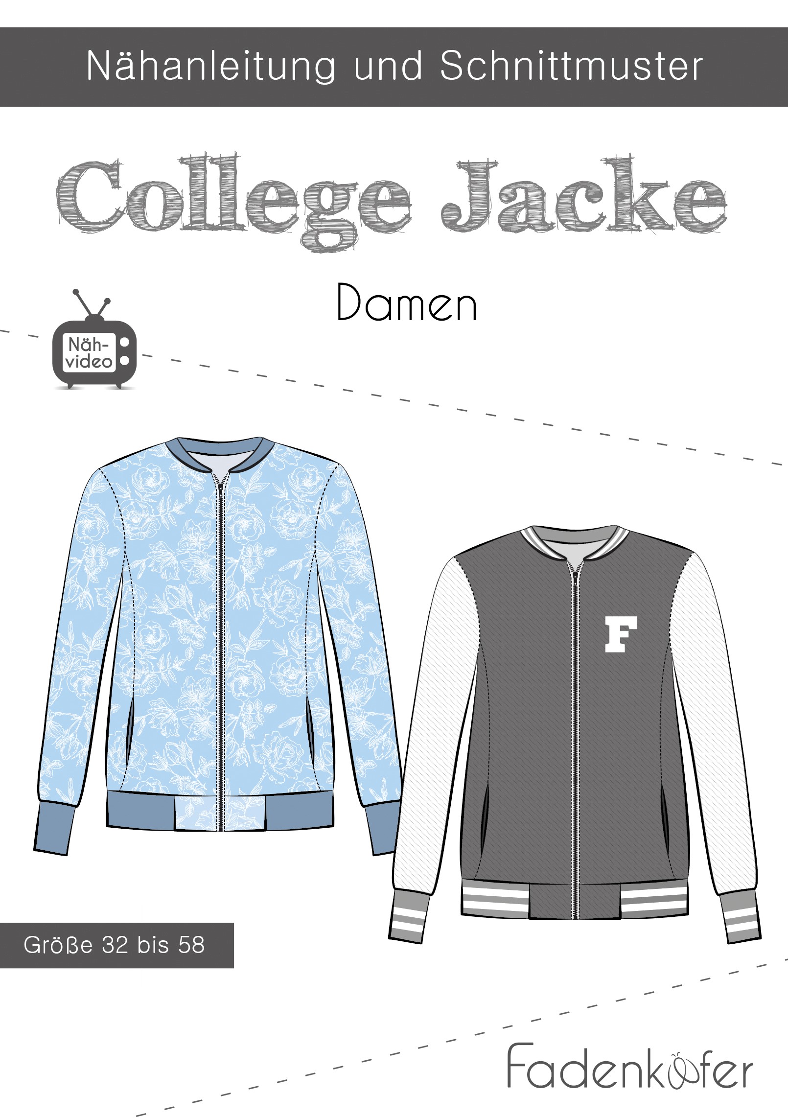 Papierschnittmuster College Jacke für Damen 32-58 von Fadenkäfer  