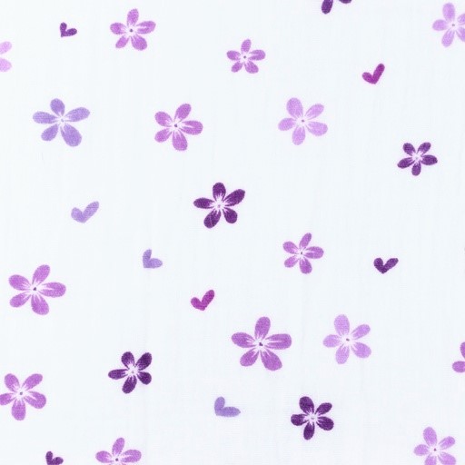 Baumwolle Double Gauze/ Musselin Digitaldruck mit Blumen und kleinen Herzen - violett