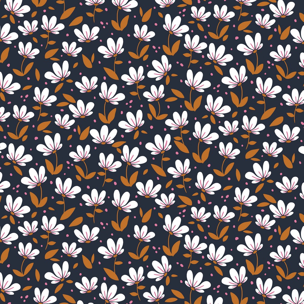 1,27m Reststück    Softsweat angeraut Organic Cotton "Simple Flowers" - navy