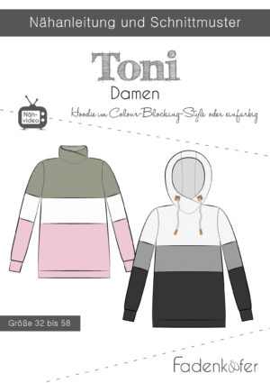 Papierschnittmuster Hoodie Toni für Damen 32-58 von Fadenkäfer       