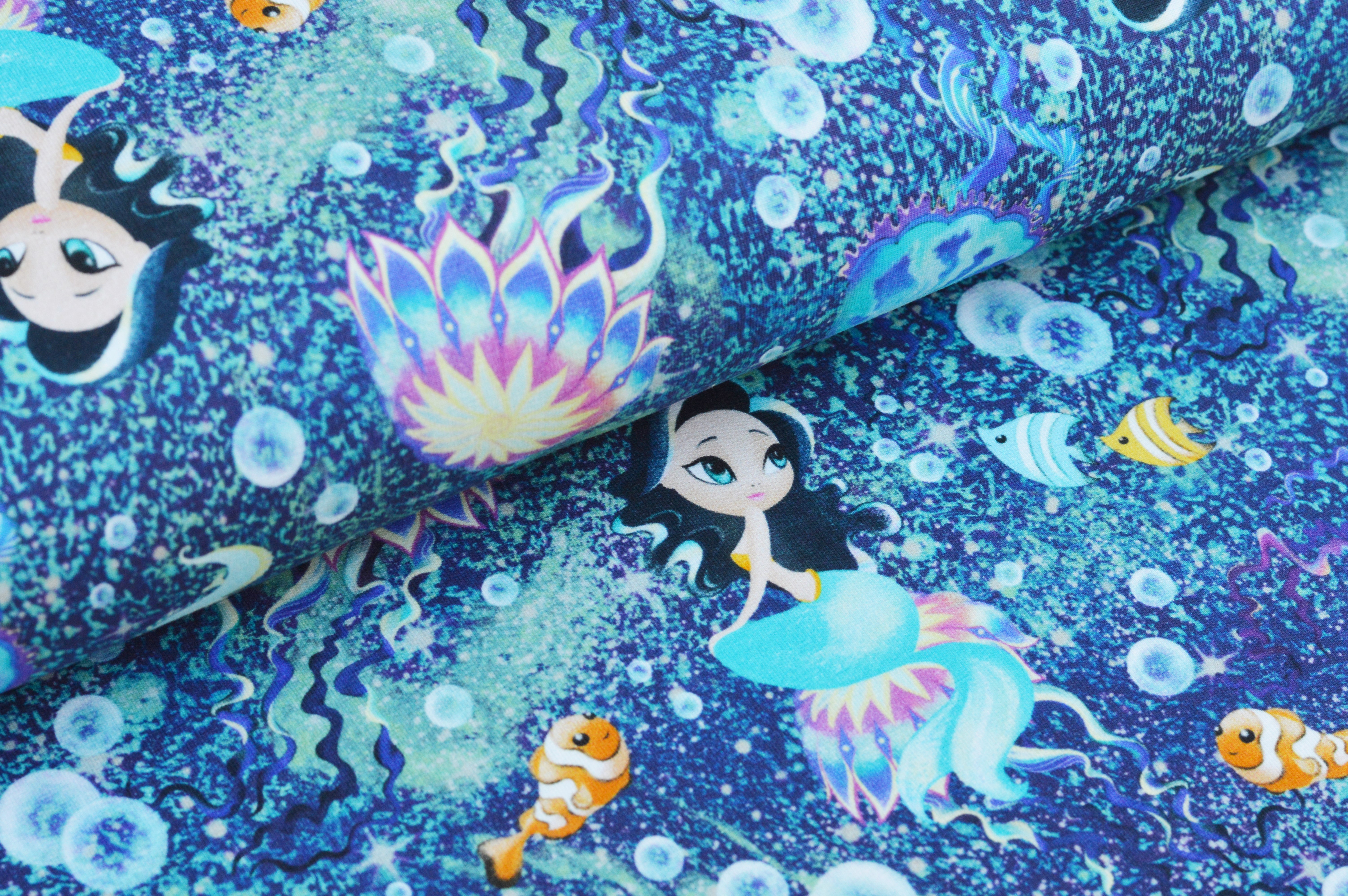 Digitaljersey Snoozy Fabrics mit Meerjungfrauen - dunkelblau/türkis
