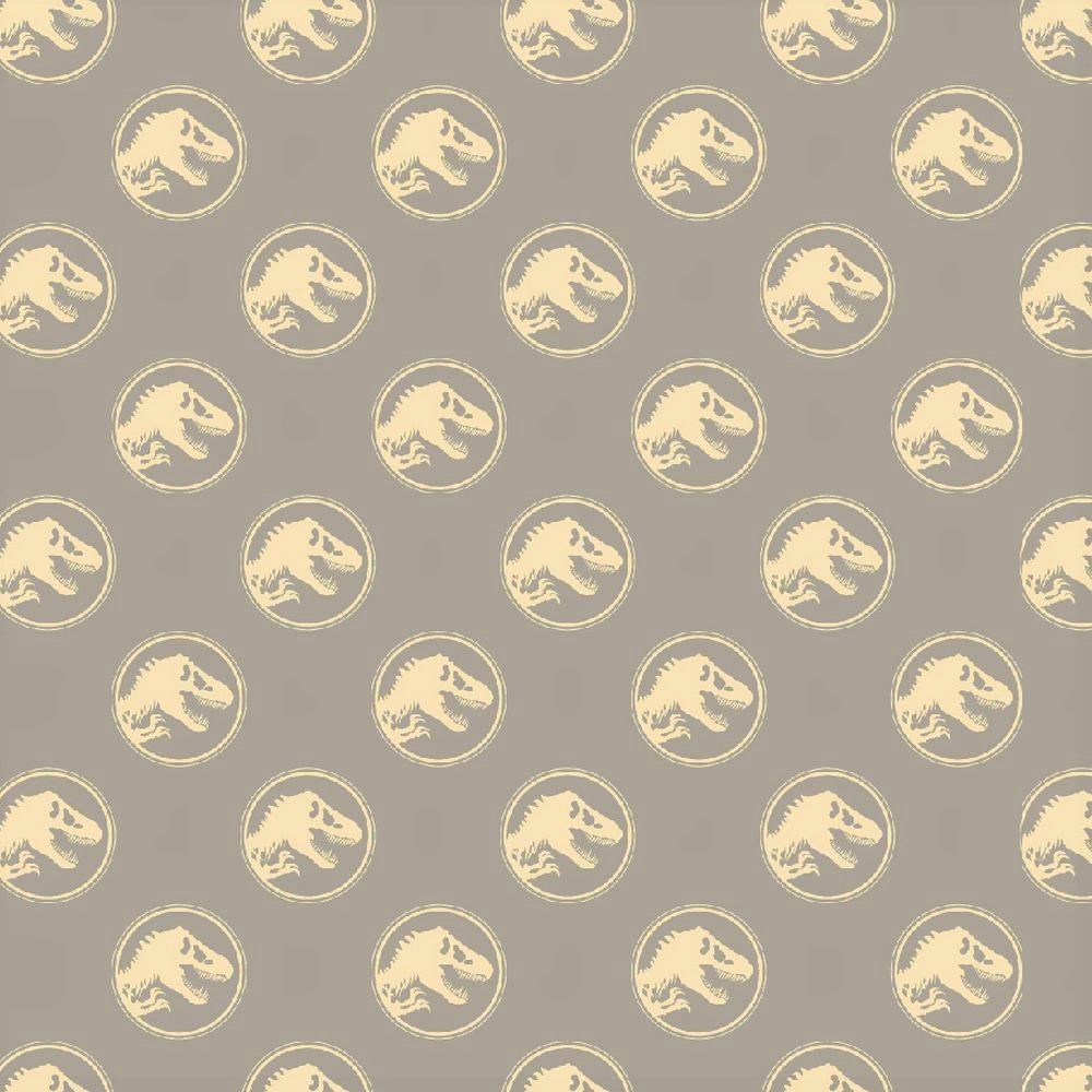 Digitaljersey "Jurassic World" taupe mit T-Rex im Kreis  - Lizenzstoff     