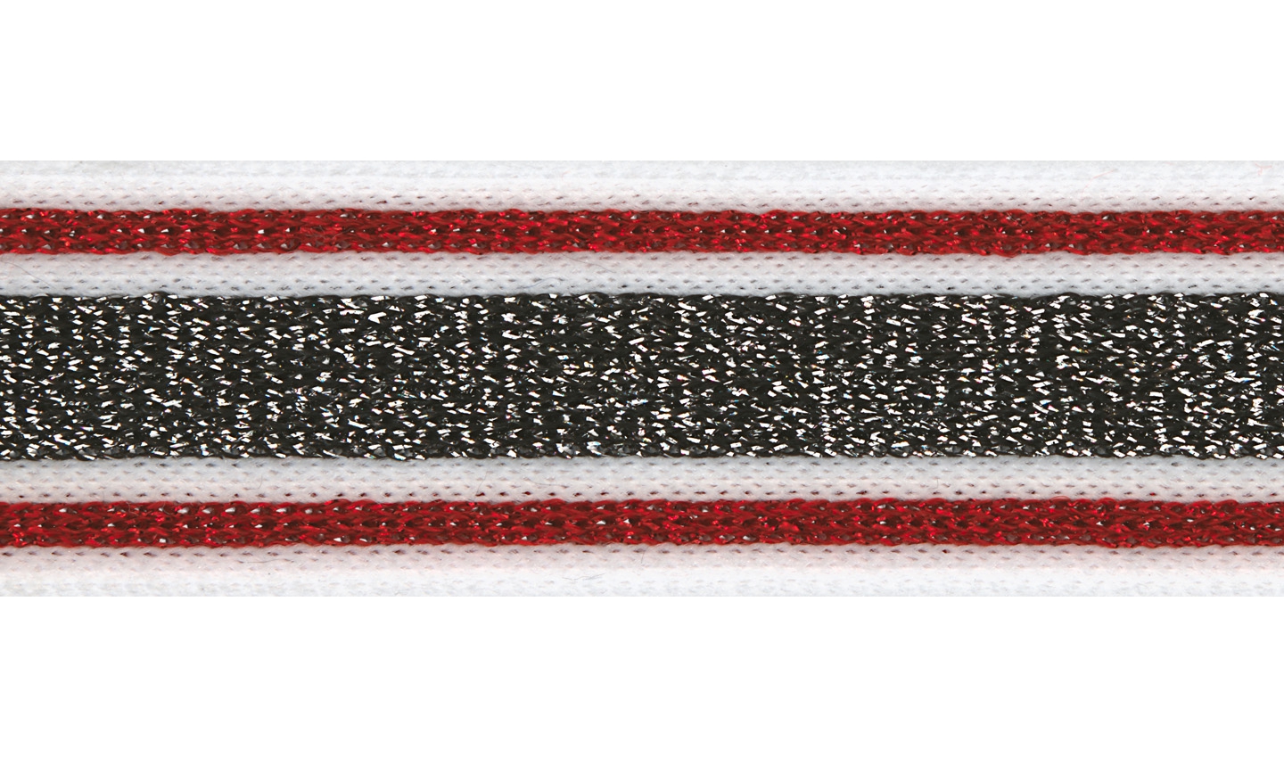 Elastisches Band 30mm mit Lurex weiß/schwarz /rot