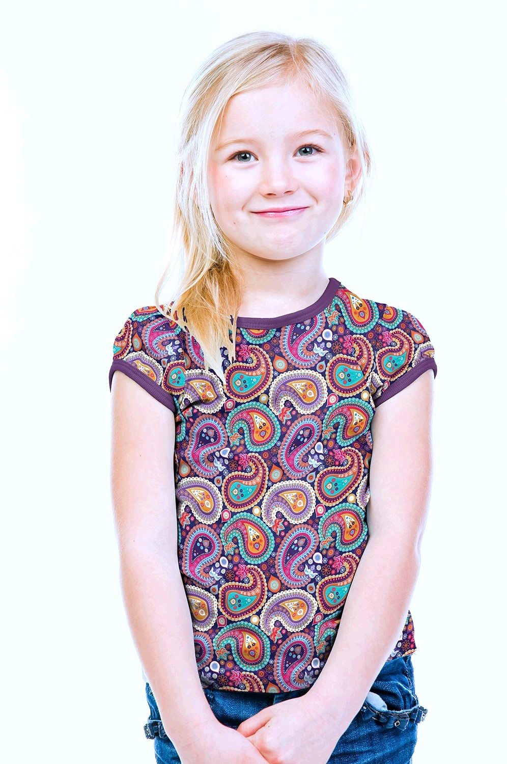 Baumwolljersey mit buntem Paisleymuster - dunkelblau