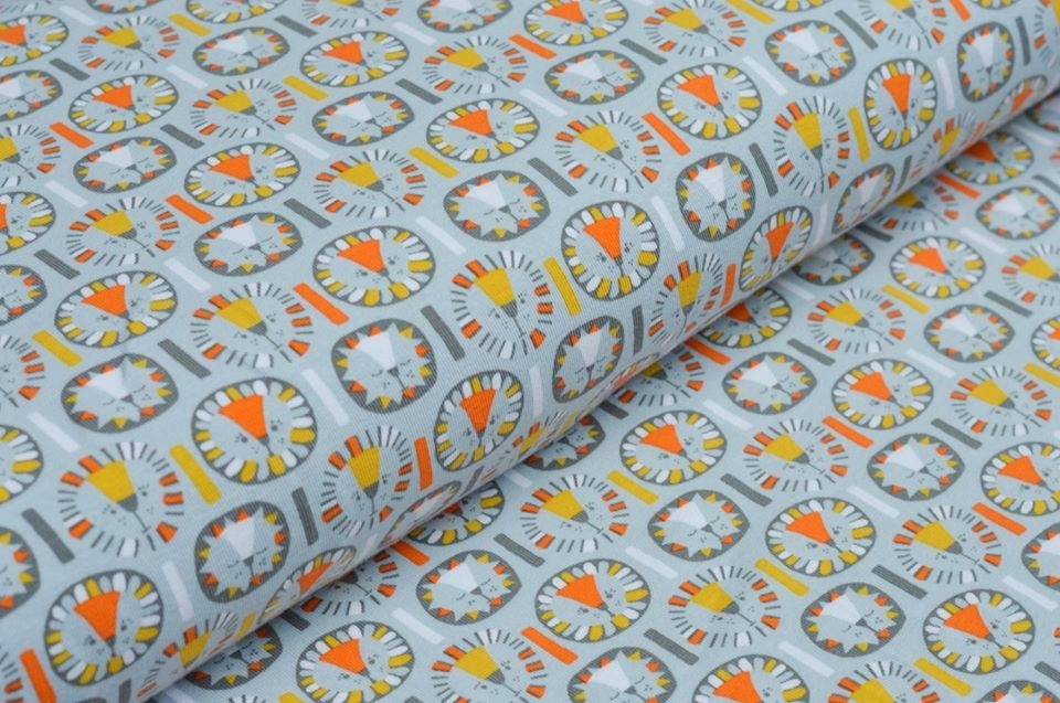 Baumwolljersey Organic Cotton grau mit Löwen