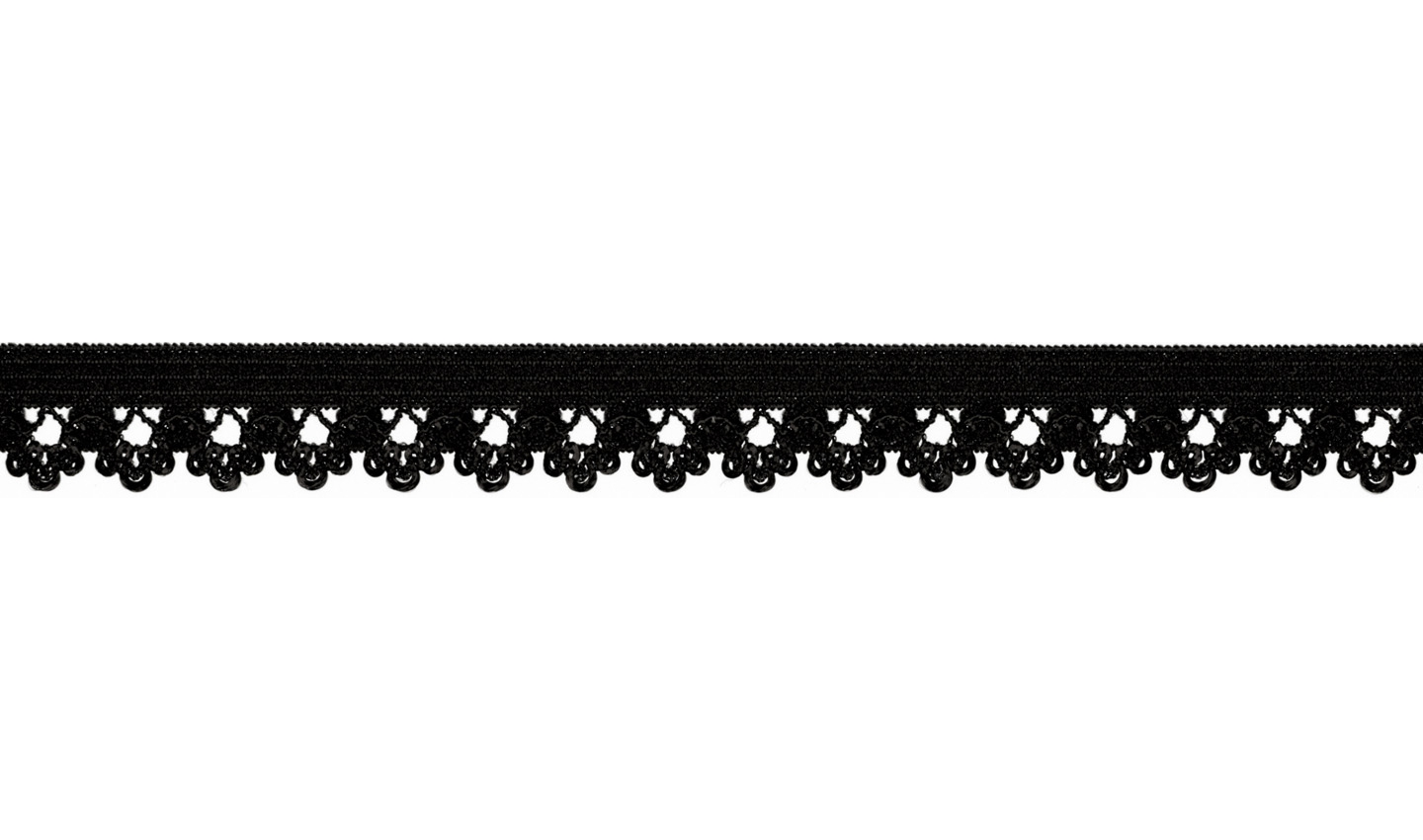 Elastische Spitze schwarz mit Blumen 13mm          