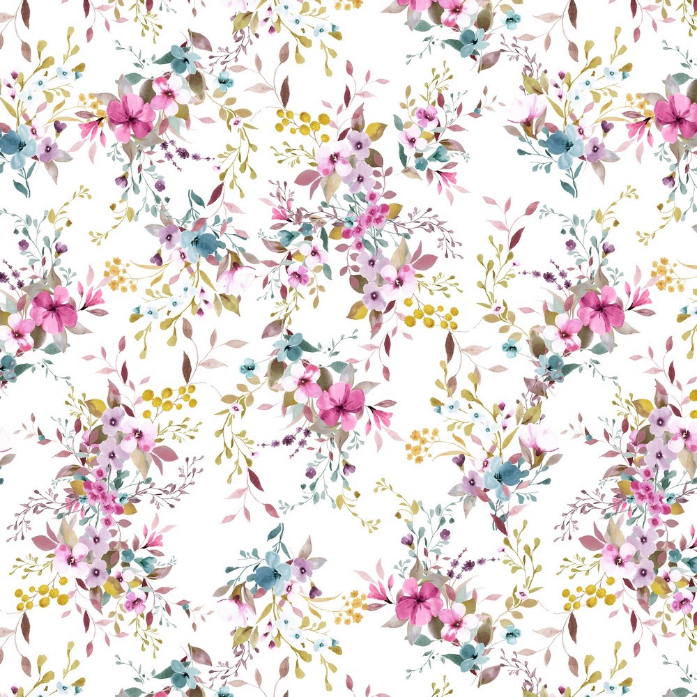 0,99m Reststück   Digitaljersey "Spring Flowers" - ecru (002)   