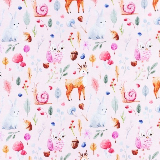 Digitaljersey Snoozy Fabrics mit niedlichen Waldtieren - hellrosa