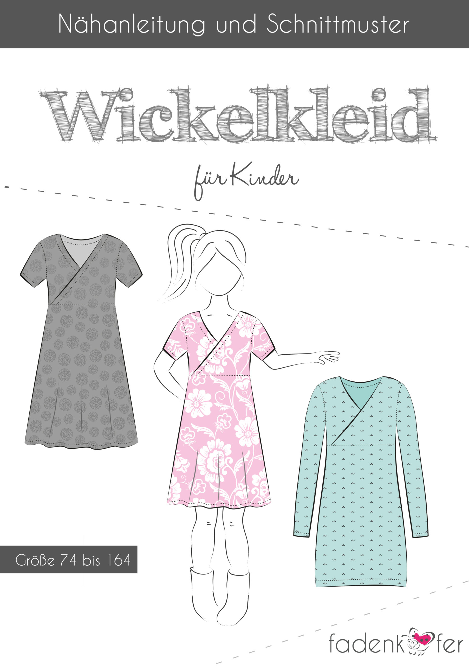 Papierschnittmuster Wickelkleid für Kinder 74-164 von Fadenkäfer 