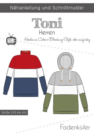 Papierschnittmuster Hoodie Toni für Herren 2XS-4XL von Fadenkäfer   