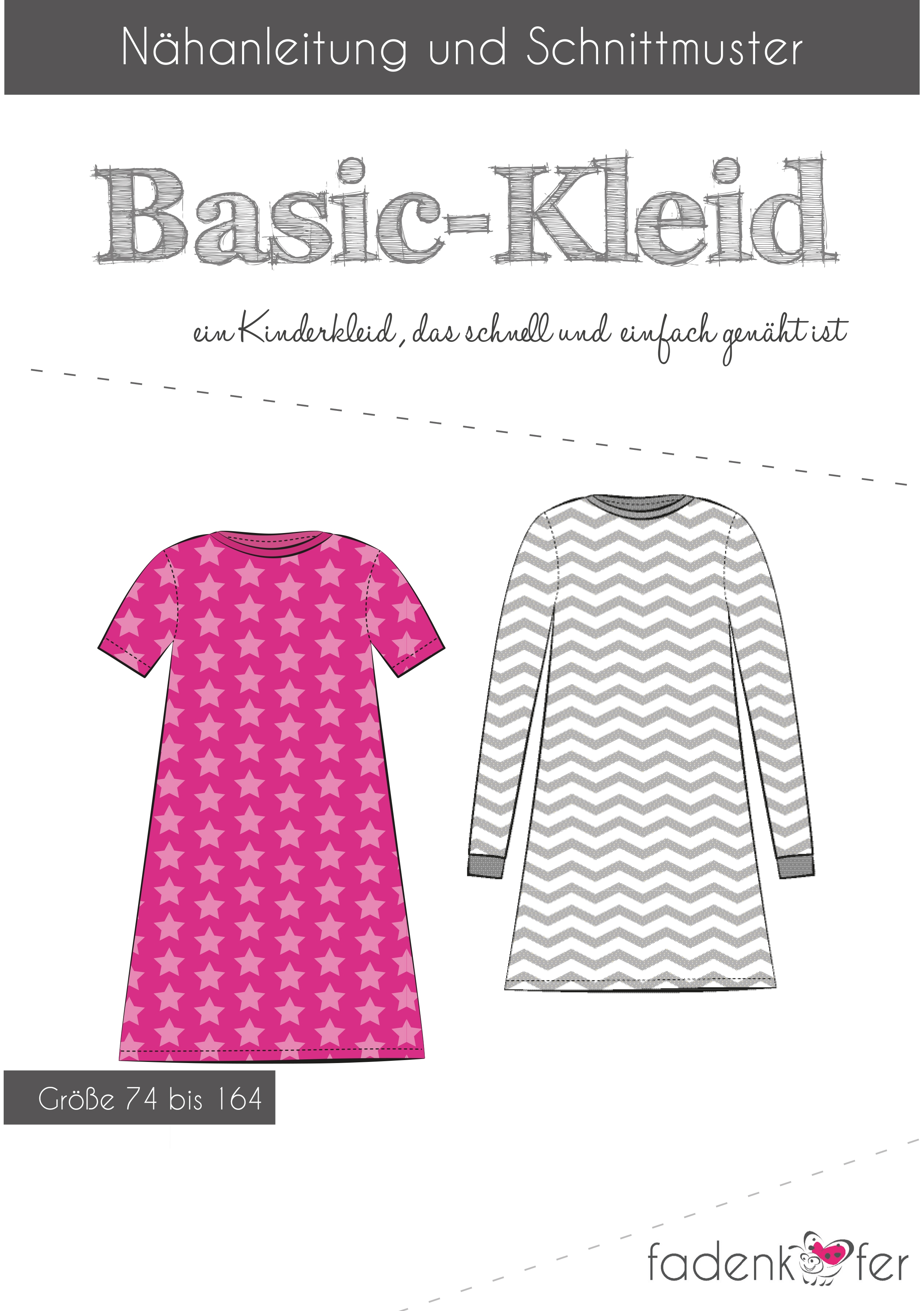 Papierschnittmuster Basic-Kleid für Kinder 74-164 von Fadenkäfer