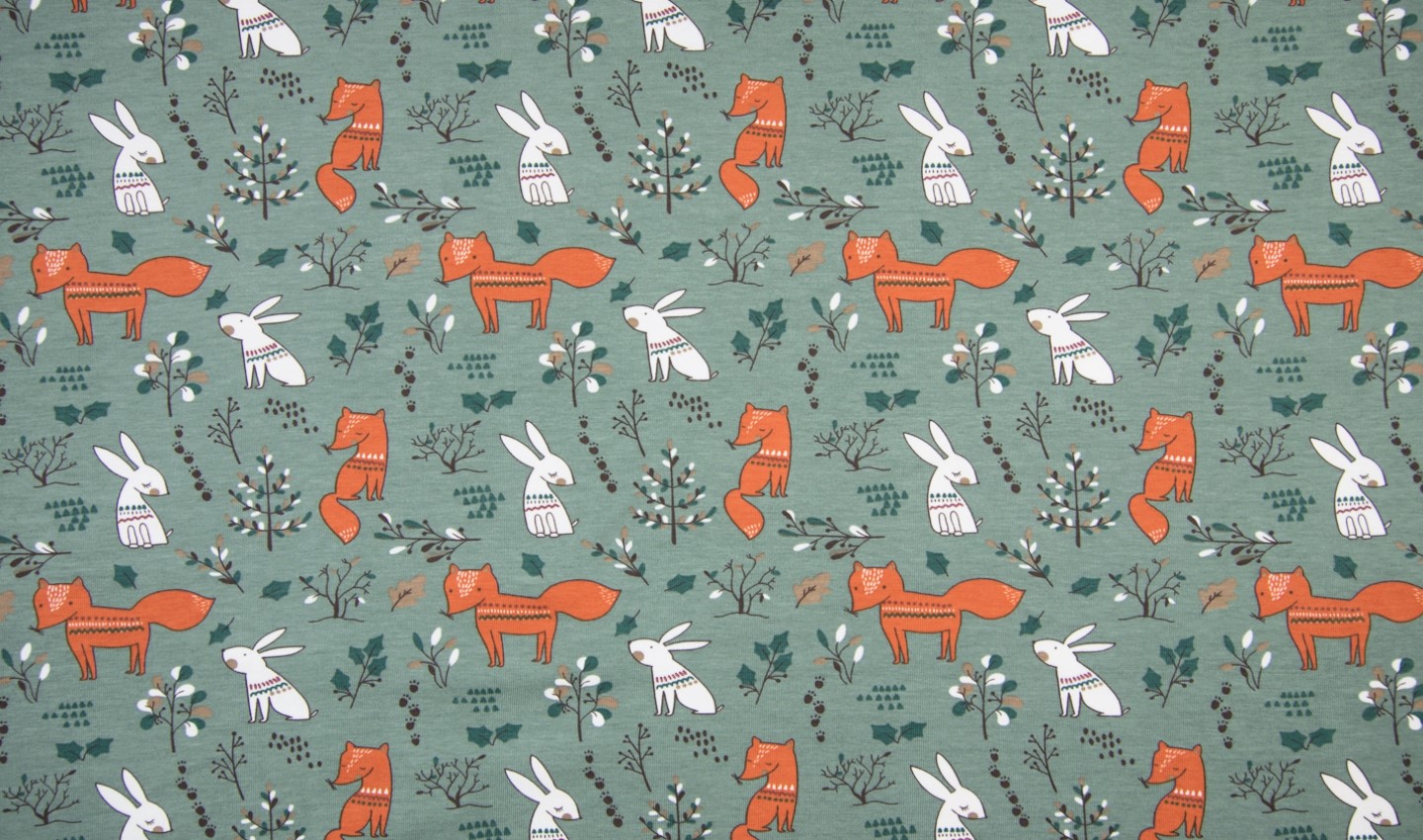 Baumwolljersey mit Fuchs und Hase - dusty green