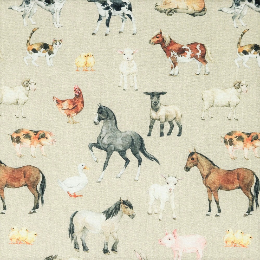 Canvas Digital Leinenoptik "Farm Animals" - beige