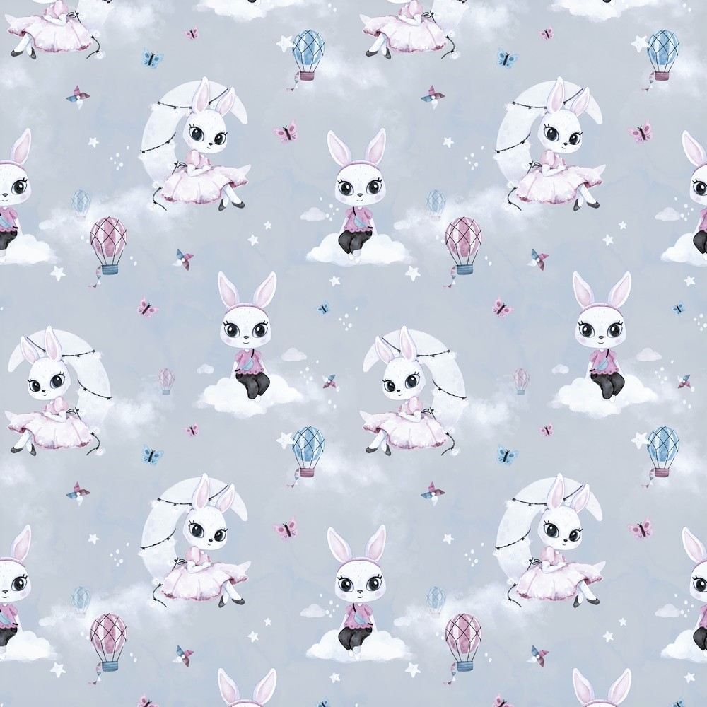 Digitaljersey Organic Cotton "Rabbit on the Moon" - hellgrau