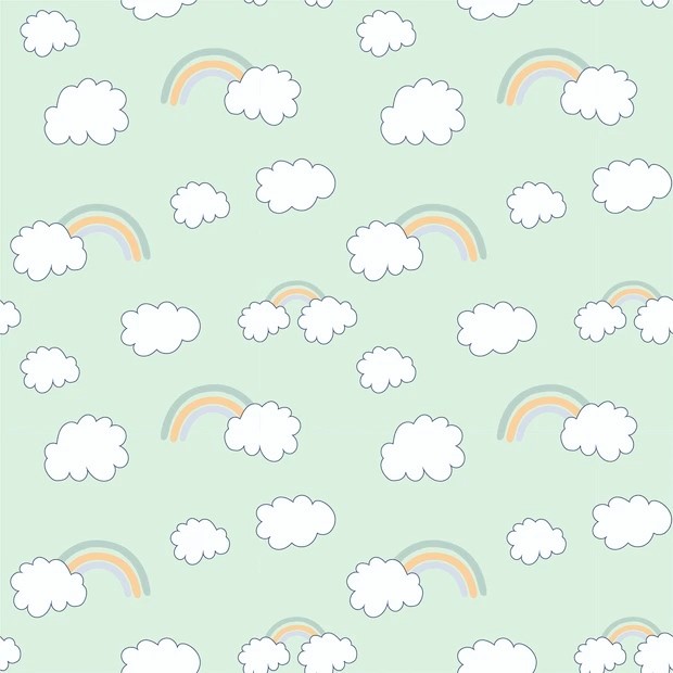 Baumwollstoff "Rainbows and Clouds" - mint