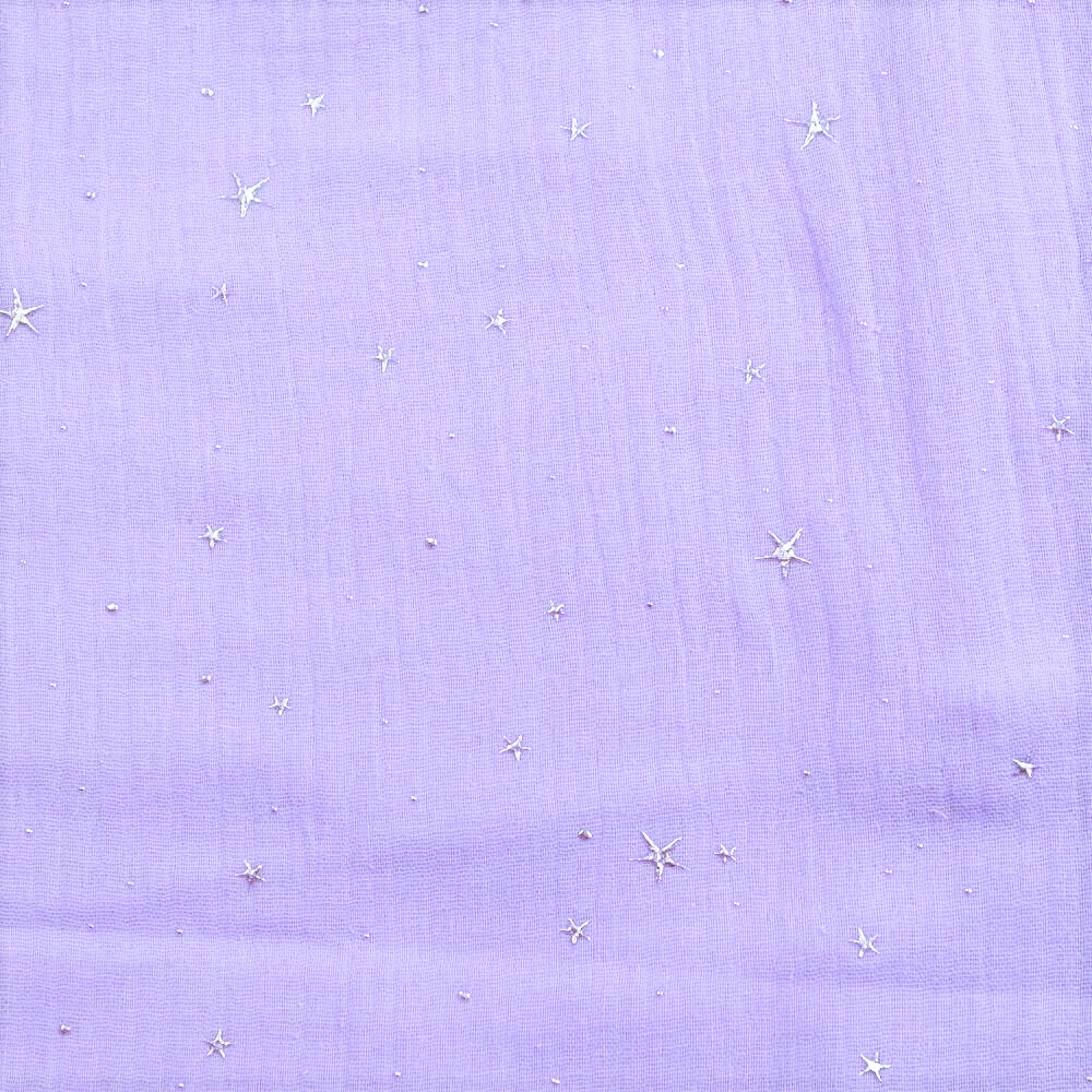 Baumwolle Musselin Double Gauze flieder mit silbernen "Glitter-Stars" (Foliendruck)                