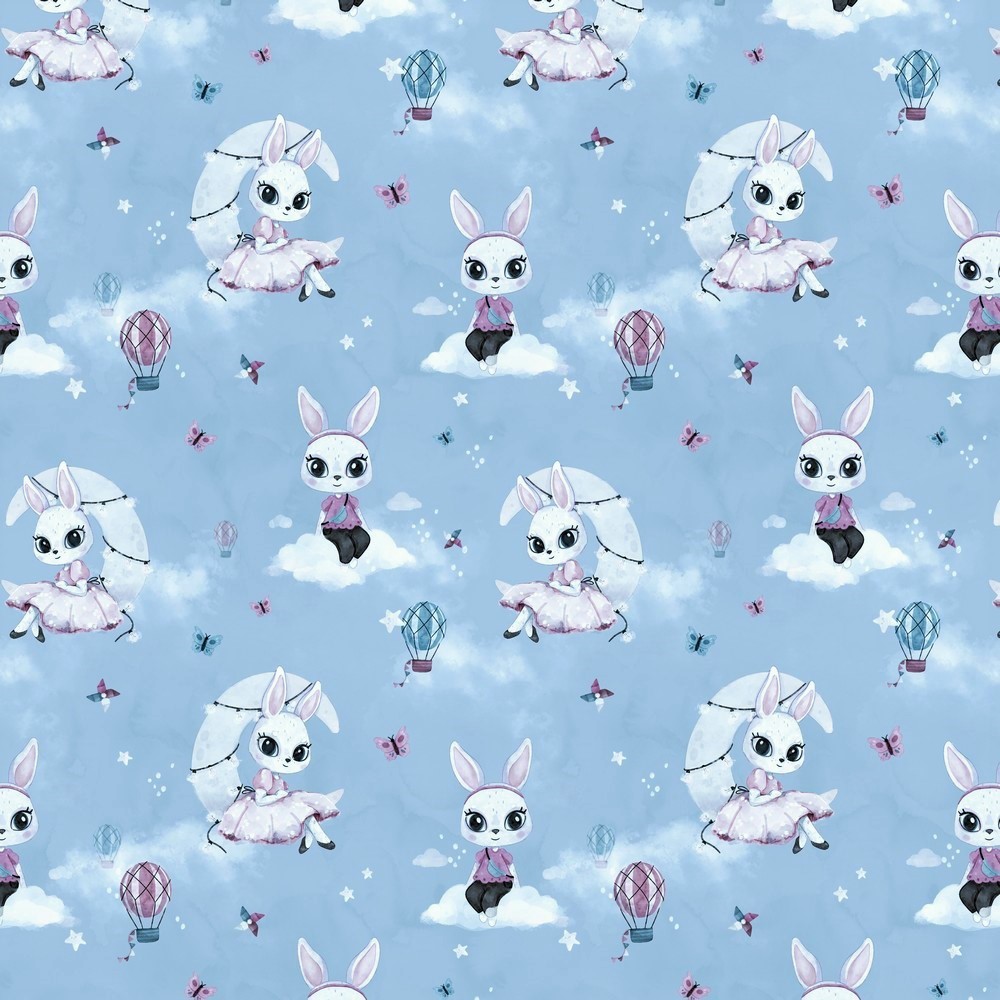 Digitaljersey Organic Cotton "Rabbit on the Moon" - dusty blue