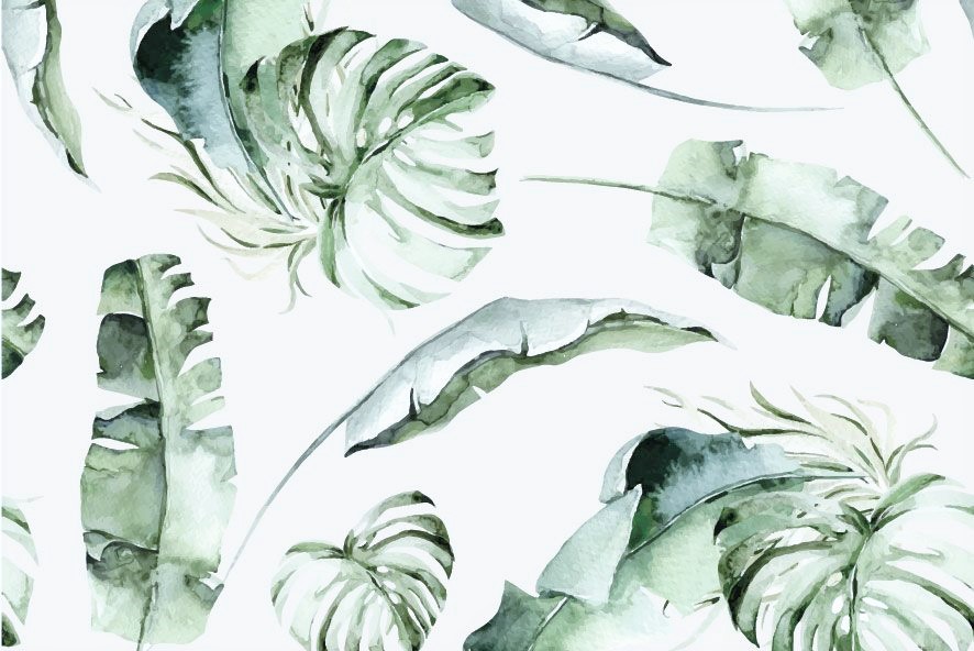 Digitaljersey  "Watercolour Leaves"  - ecru