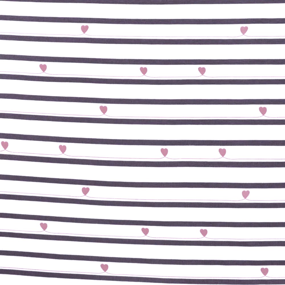 Baumwolljersey mit Streifen und Herzen - weiß/mauve