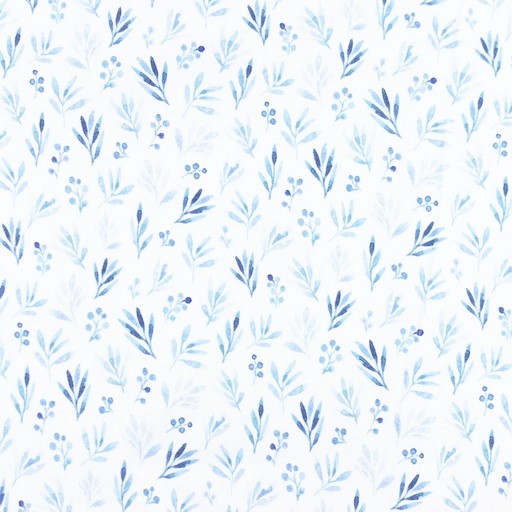 Digitaljersey Snoozy Fabrics mit kleinen blauen Zweigen  - weiß