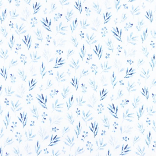 Digitaljersey Snoozy Fabrics mit kleinen blauen Zweigen  - weiß