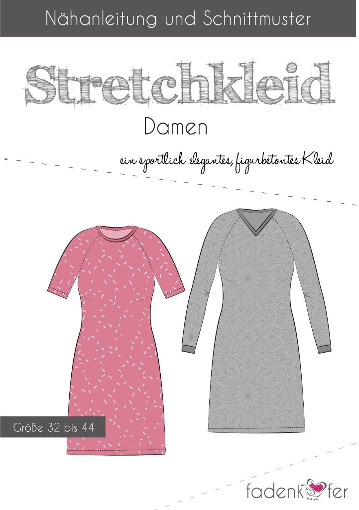 Papierschnittmuster Stretchkleid Carolin für Damen 32-44 von Fadenkäfer