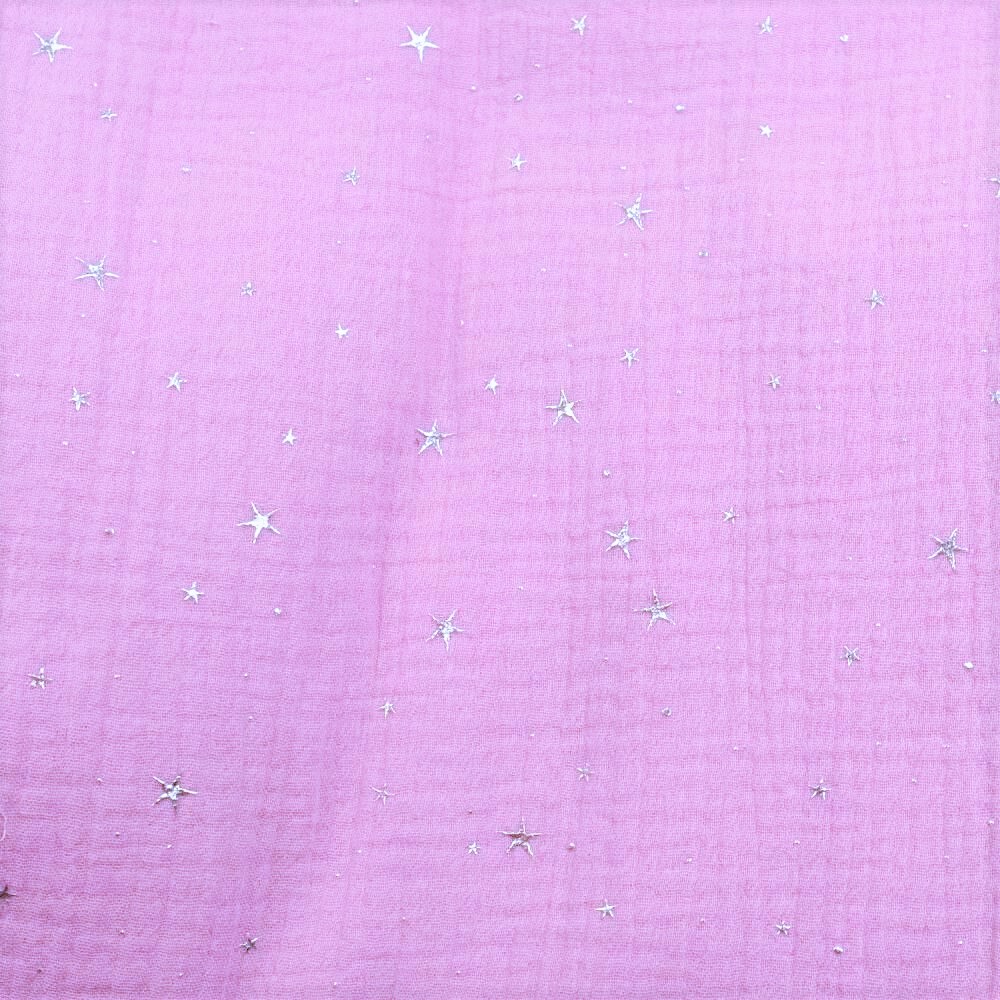 Baumwolle Musselin Double Gauze mit silbernen Sternen (Foliendruck) - light violett
