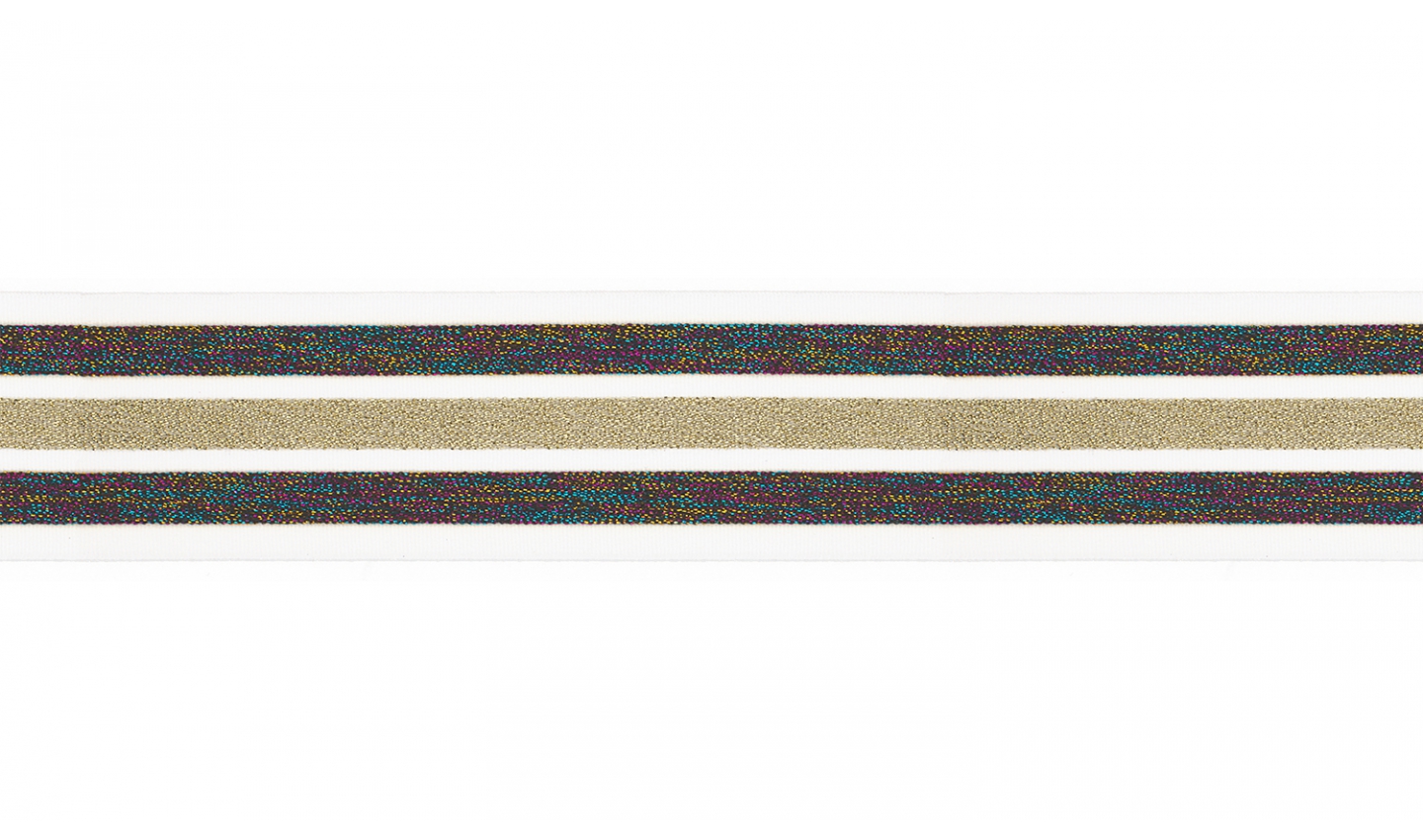Gummiband 40mm offwhite/multicolor/gold gestreift LUREX   