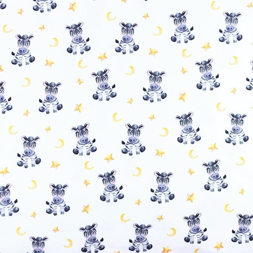 Digitaljersey Snoozy Fabrics mit Sternen, Monden und Zebras - ecru  