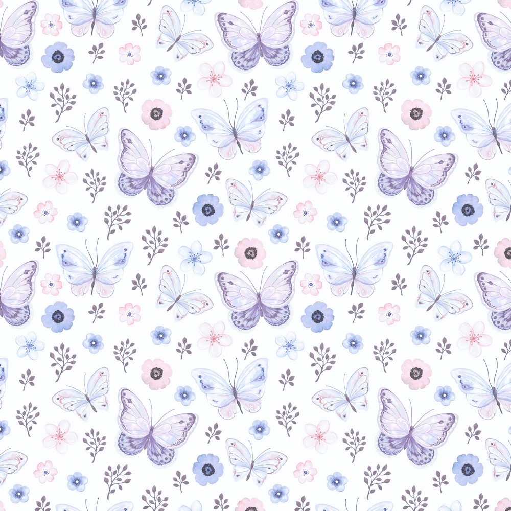 Digitaljersey Organic Cotton "Butterflies and Flower" - weiß (002) 