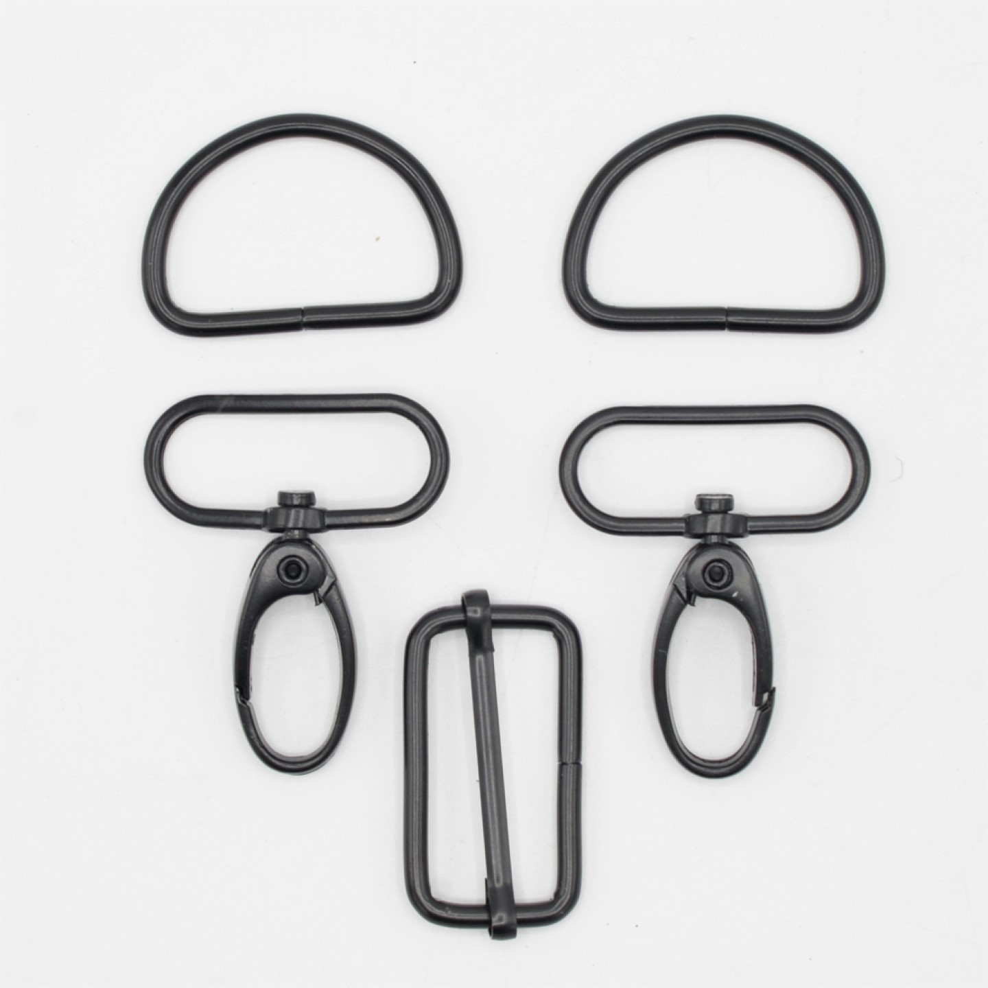 Set 5-teilig 40mm Karabinerhaken + D-Ringe + Leiterschnalle - schwarz 