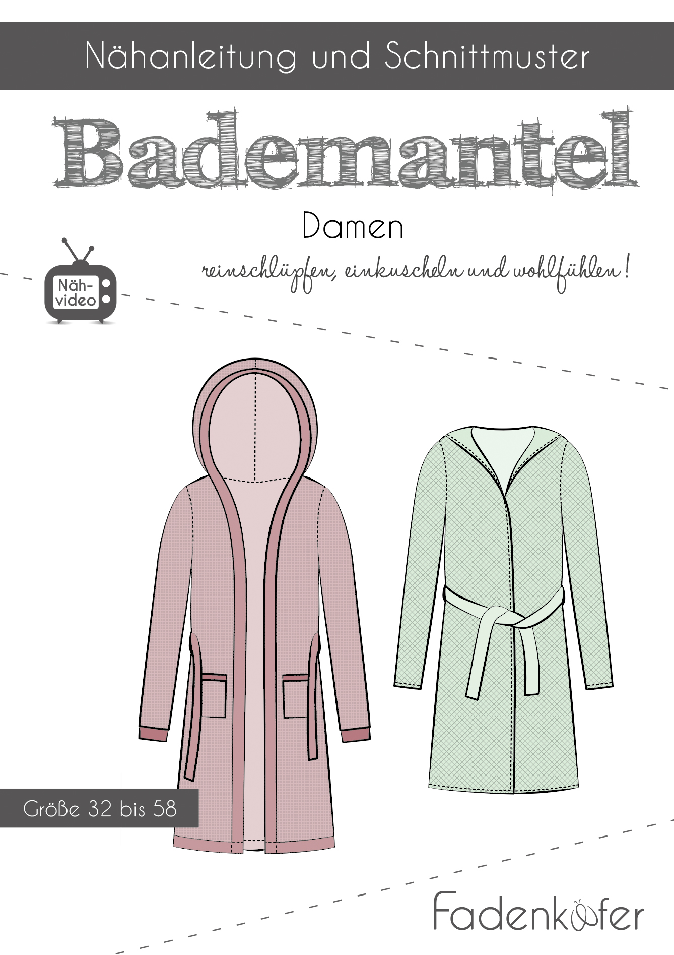 Papierschnittmuster Bademantel für Damen 32-58 von Fadenkäfer